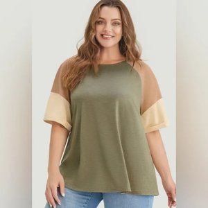 *FLASH SALE* BloomChic Green & Tan Colorblock Contrast Raglan Sleeve T-Shirt